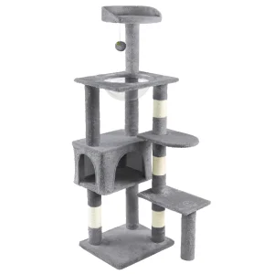 Arbre à Chat 138cm avec Griffoir Plateforme Niche et Capsule Spatiale gris