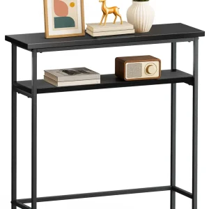 Console table 2 niveaux style industriel en metal et MDF 80x24x80 cm Noir