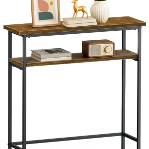 Console table 2 niveaux style industriel en metal et MDF 80x24x80 cm Marron